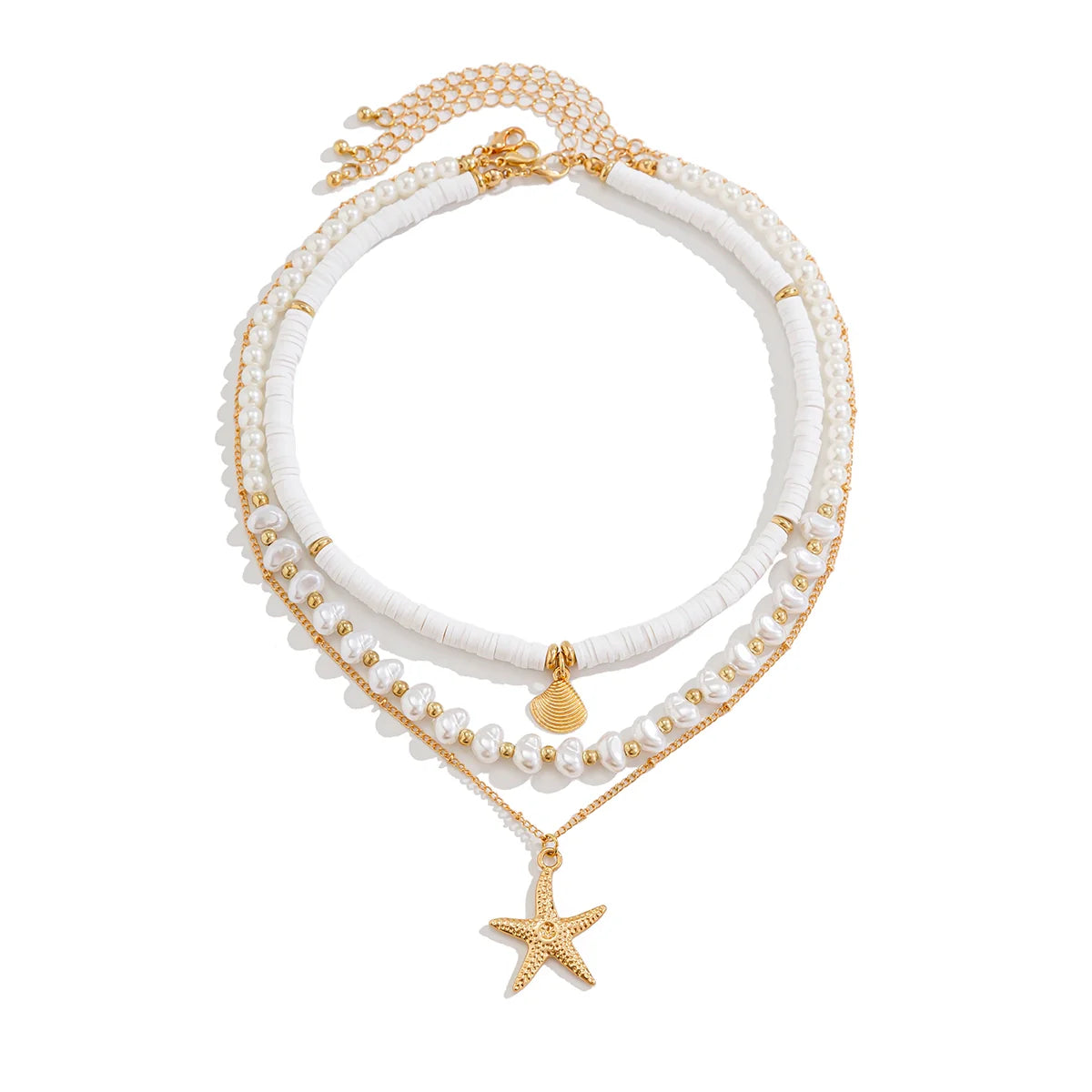 Star Starfish Pearl Necklace Set - Gold