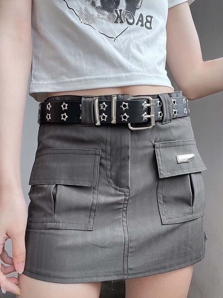 Marykatherine Wide Star Eyelet Belt - Black Double Buckle Star Belt