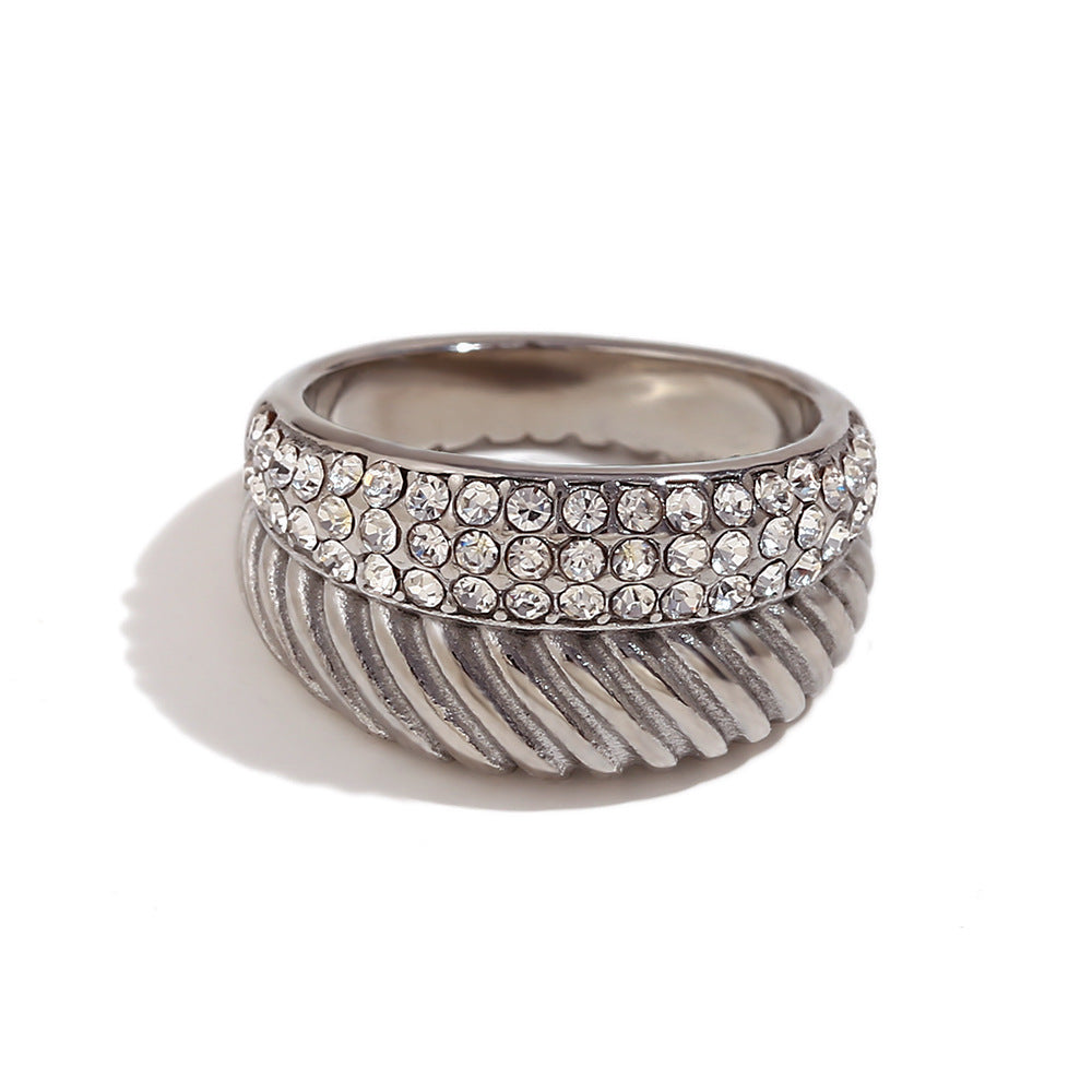 Avri Geometric Ring Collection - Double Layer Rhinestone Diagonal Ring - Silver - Size 6 [1QA9QN4J]