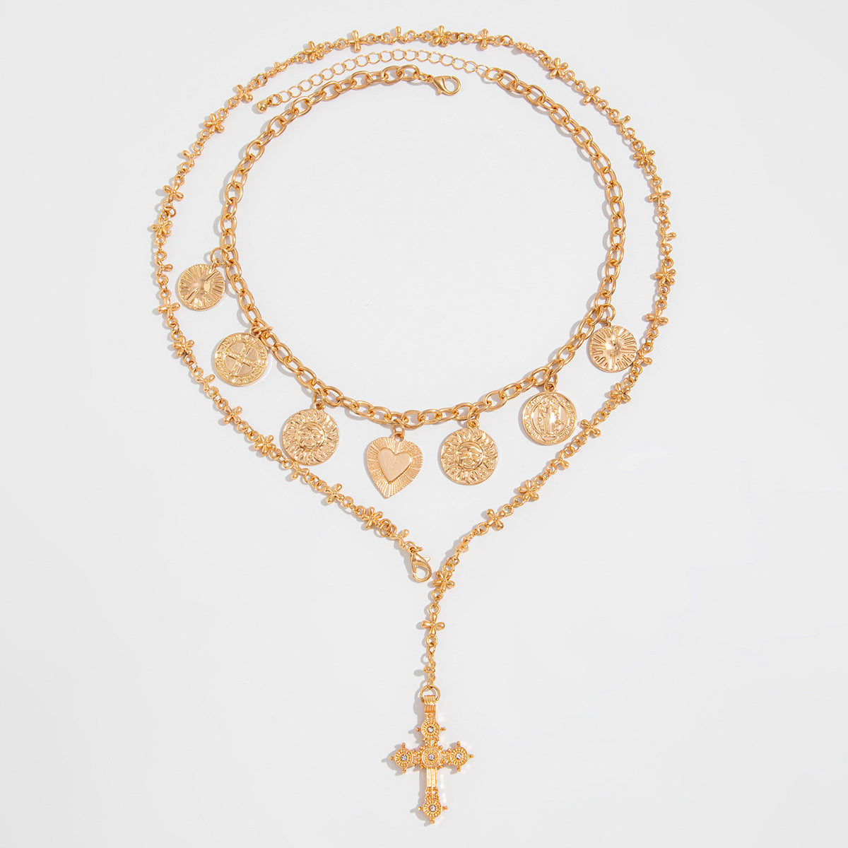 Leni Layered Cross Heart Necklace - Gold [TJ1K76TH]