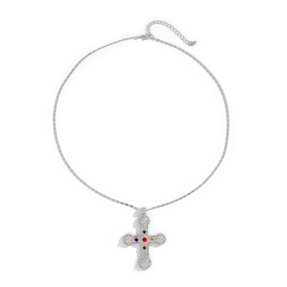 Emmalie Rhinestone Cross Necklace - Silver Rounded Cross