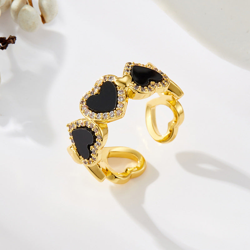 Zanyah Black Shell Heart Ring - Black (016) [BUHQWG4K]