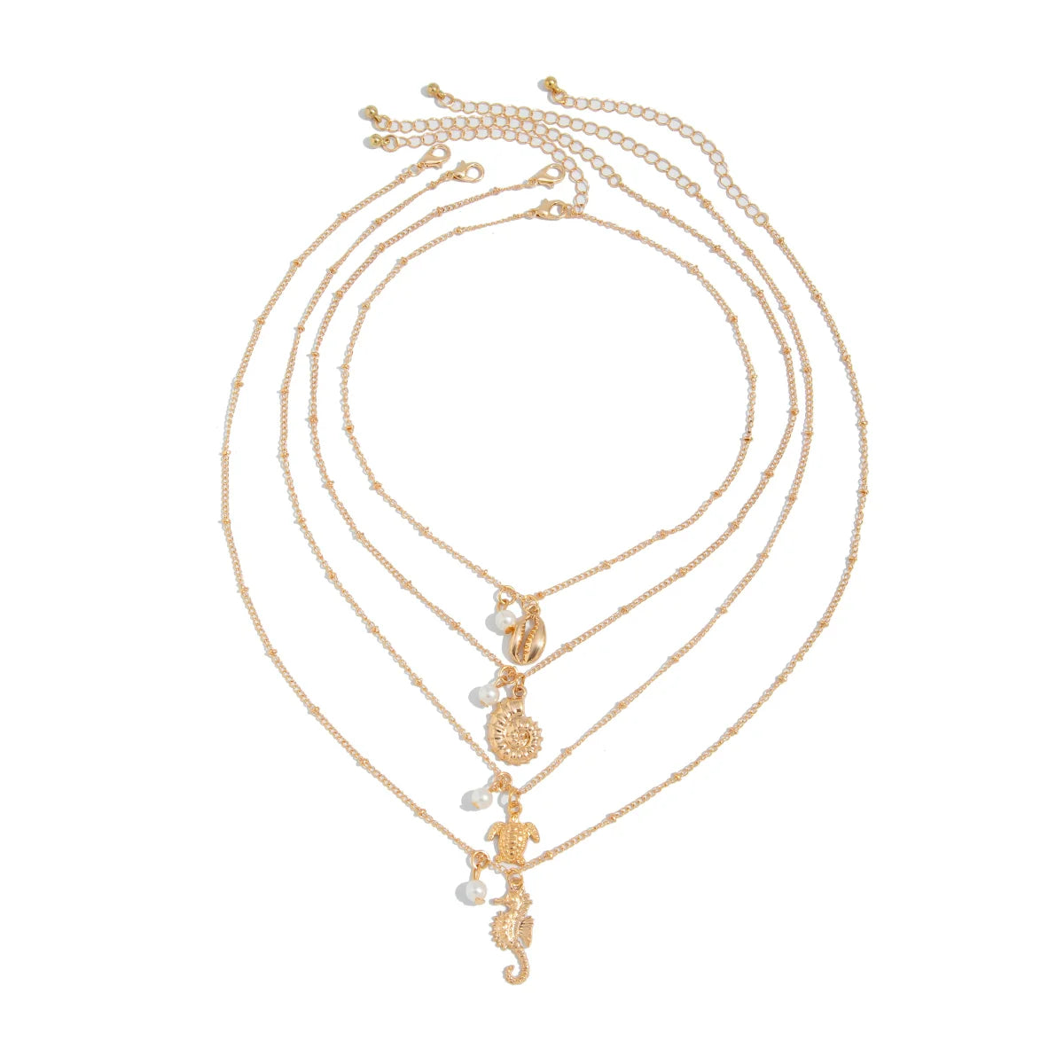 Malana Layered Pearl Charm Necklace Set - Gold
