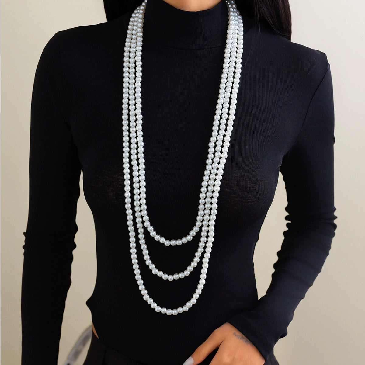 Fannie Layered Pearl Necklace - Silver Tone + White [OL2LN4RP]