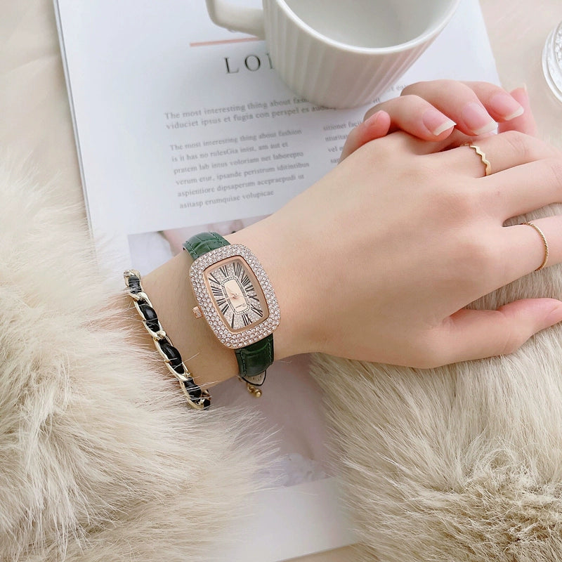 Santana Oval Rhinestone Watch - Green [3DRT2Q3N]