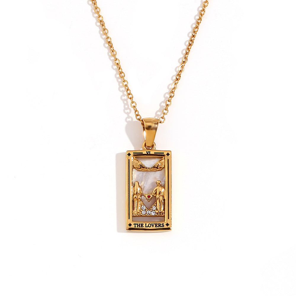 Avalyn Tarot Pendant Necklace - Gold - The Lovers [28NFR63O]