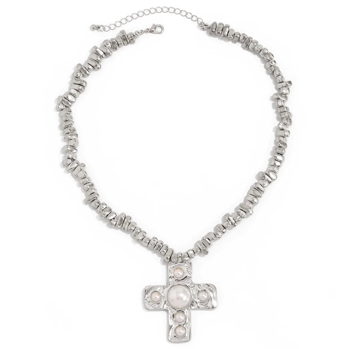 Azrael Irregular Cross Necklace - Silver