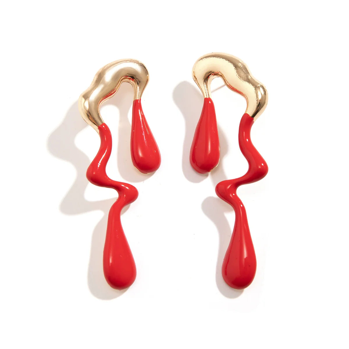 Markayla Sculptural Drop Earrings - Gold + Red