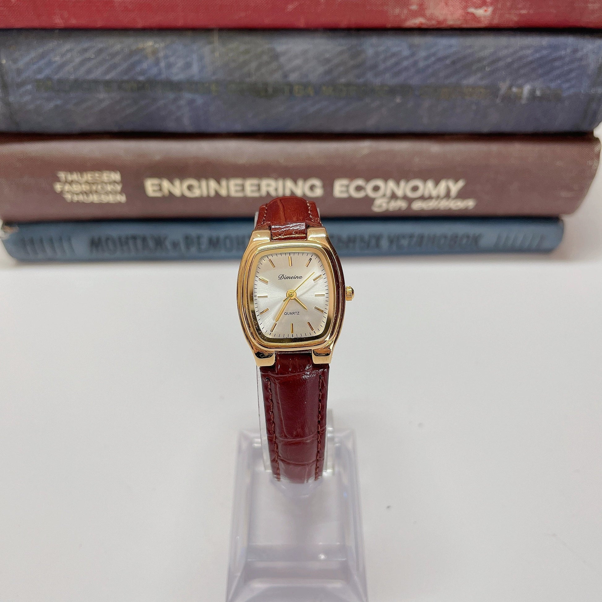 Britney Tonneau Leather Watch - Silver Dial Brown Strap