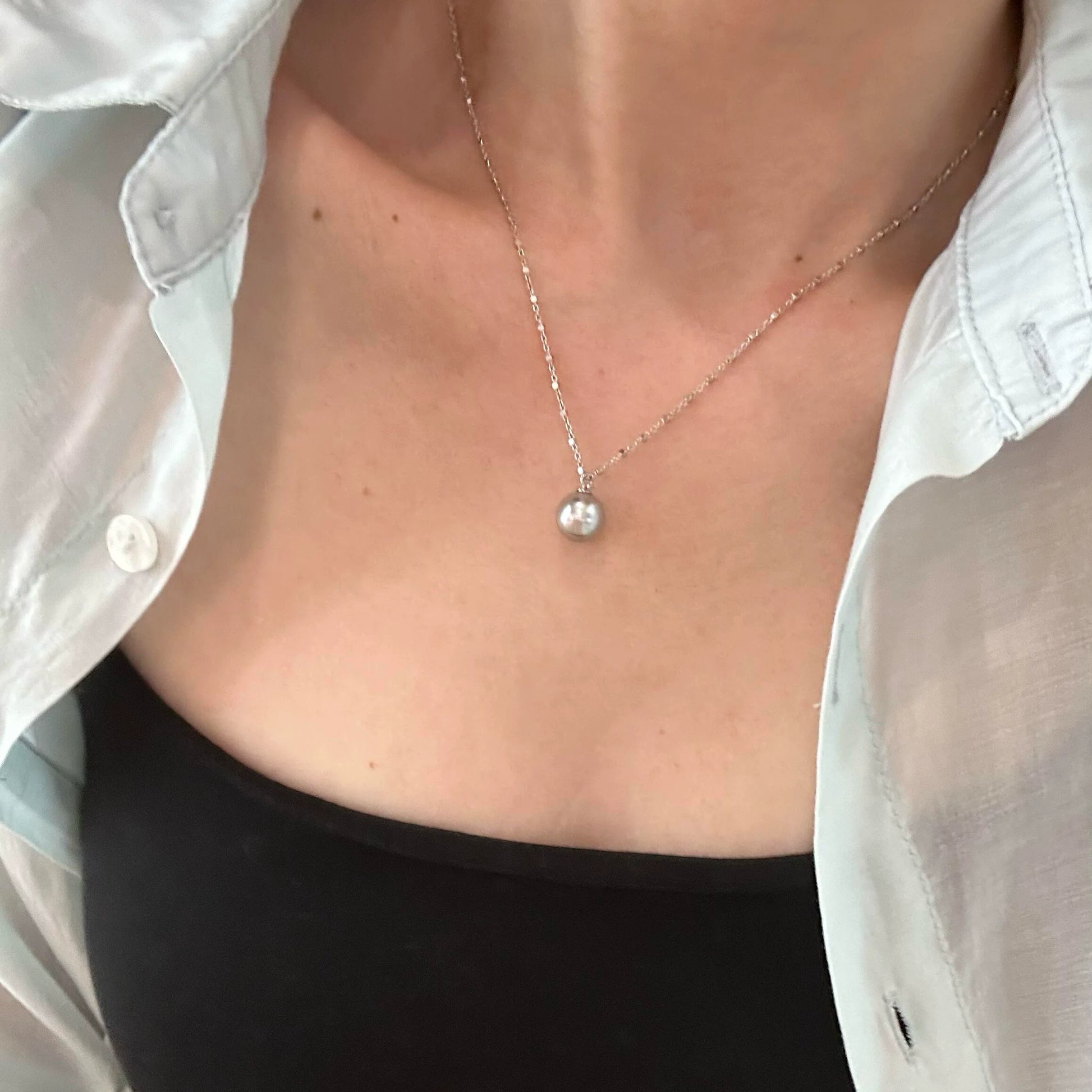 Bradleigh Delicate Pearl Necklace - Grey Pearl Necklace