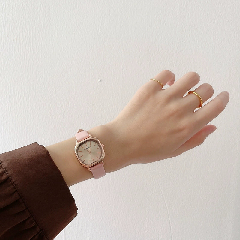Jayleigh Forest Square Watch - Pink Faux Leather Strap [PL52UMZI]
