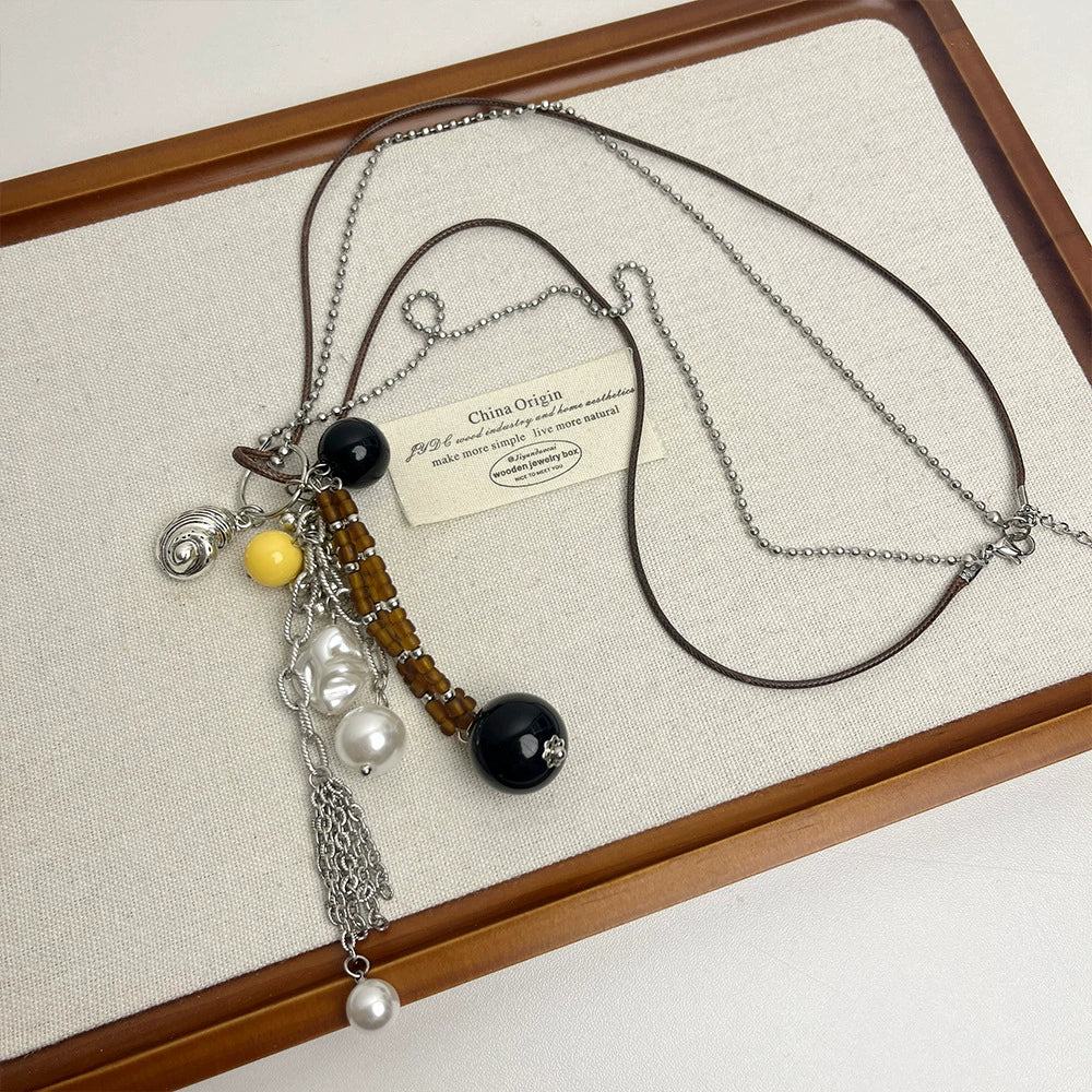 Ibtisam Heart Pearl Layered Necklace - Black Bead Pendant Necklace [8GEXWM7N]