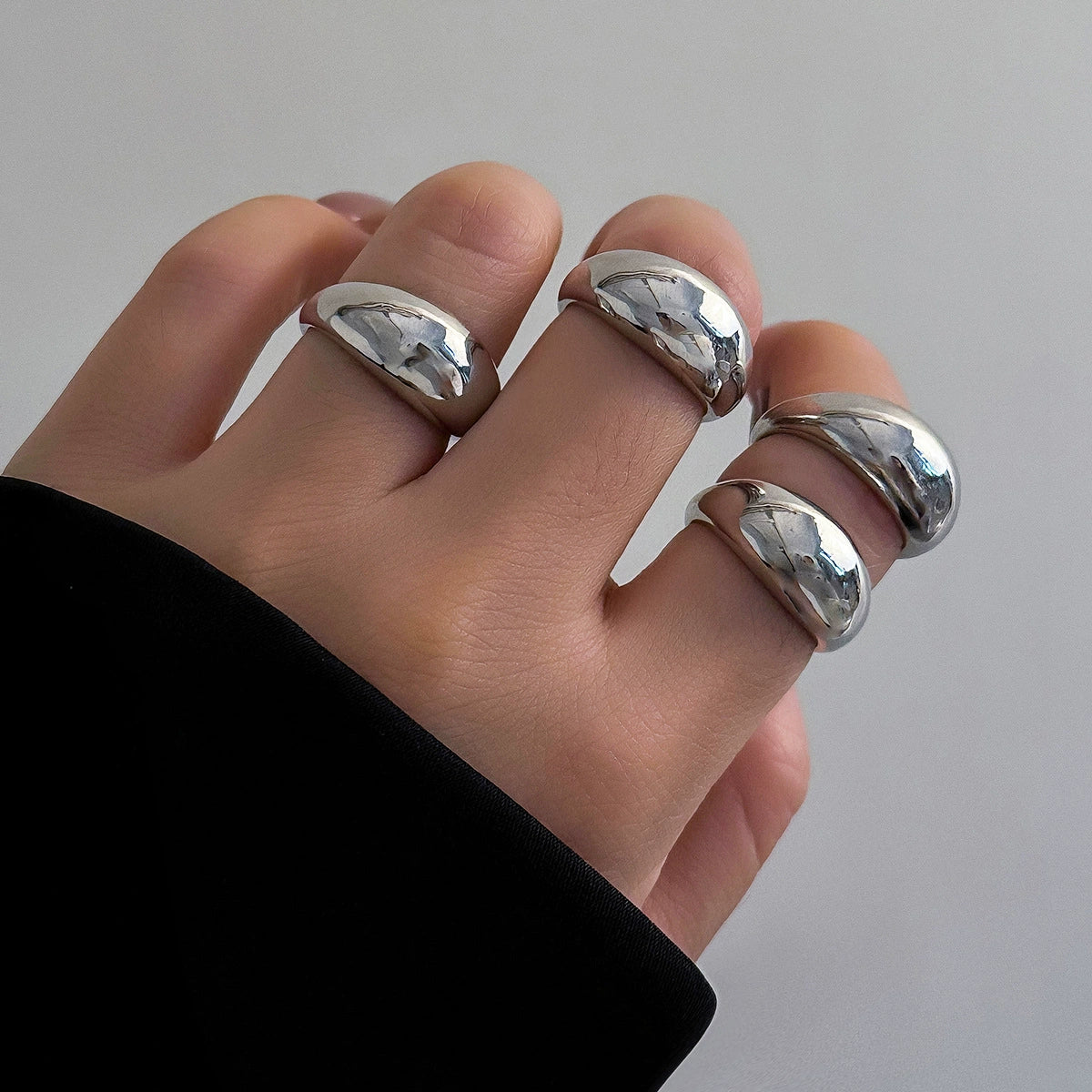 Precious Statement Ring Set - 02 Silver Tone 4-Piece Set [CHSLR0W4]