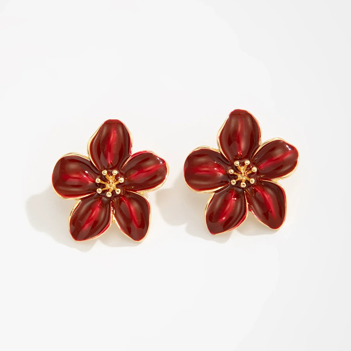 Anny Petal Bloom Stud Earrings - Dark Red