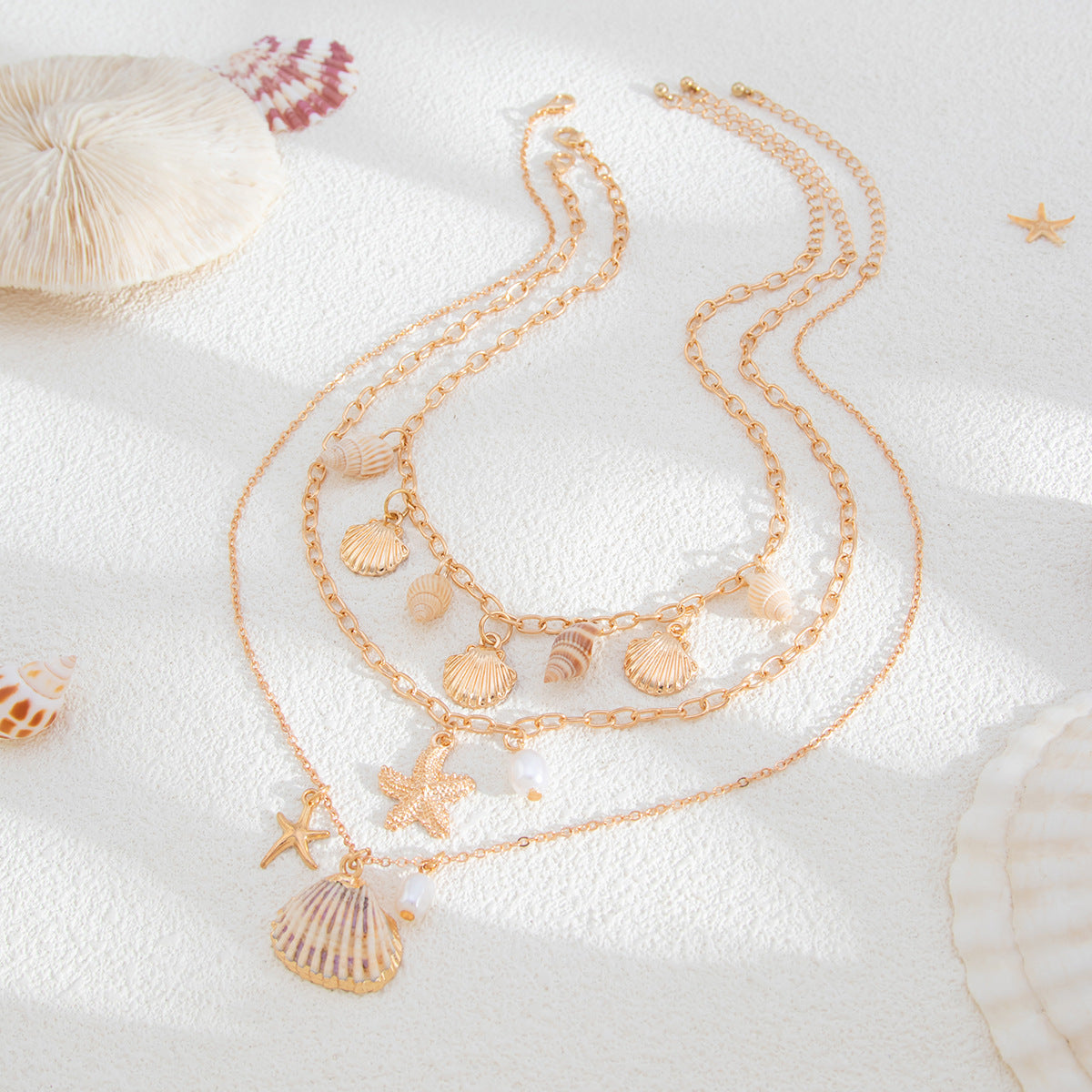 Jiana Layered Ocean Charm Necklace - Gold [O8APE0WR]