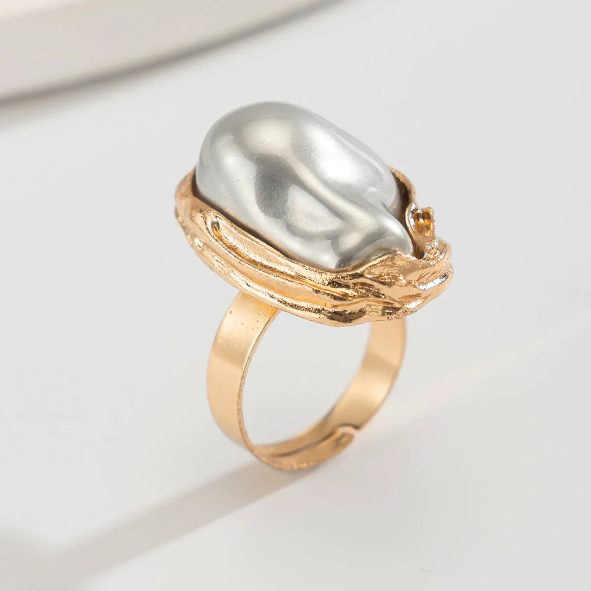 Celestine Baroque Pearl Ring - Grey Light Gold