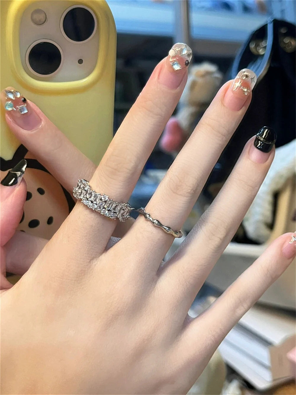 Khole Sparkling Ring Set - Silver Plated