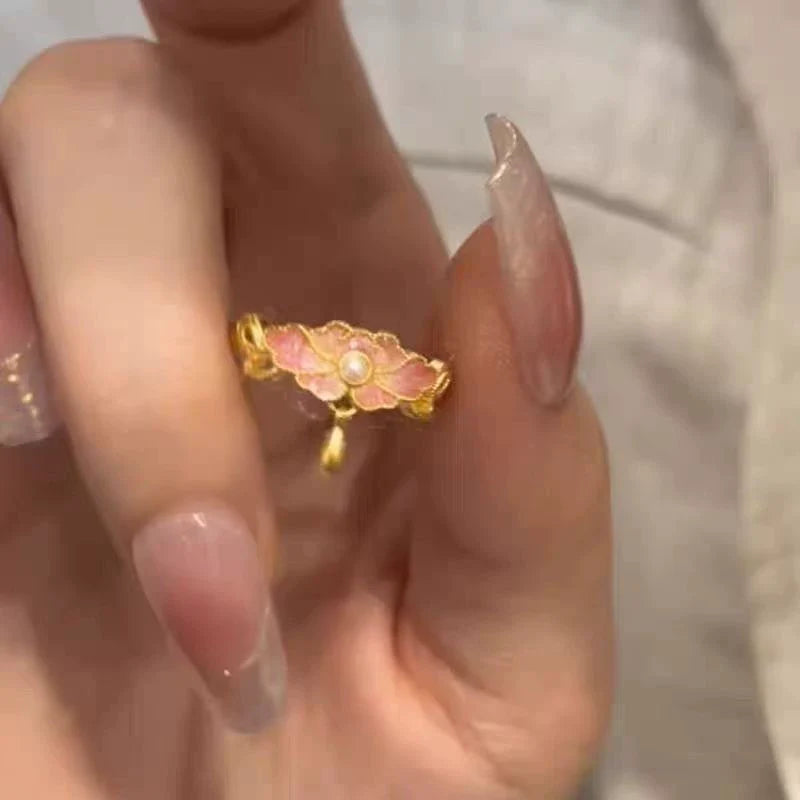 Lailani Pink Peony Tassel Ring - Peony Ring