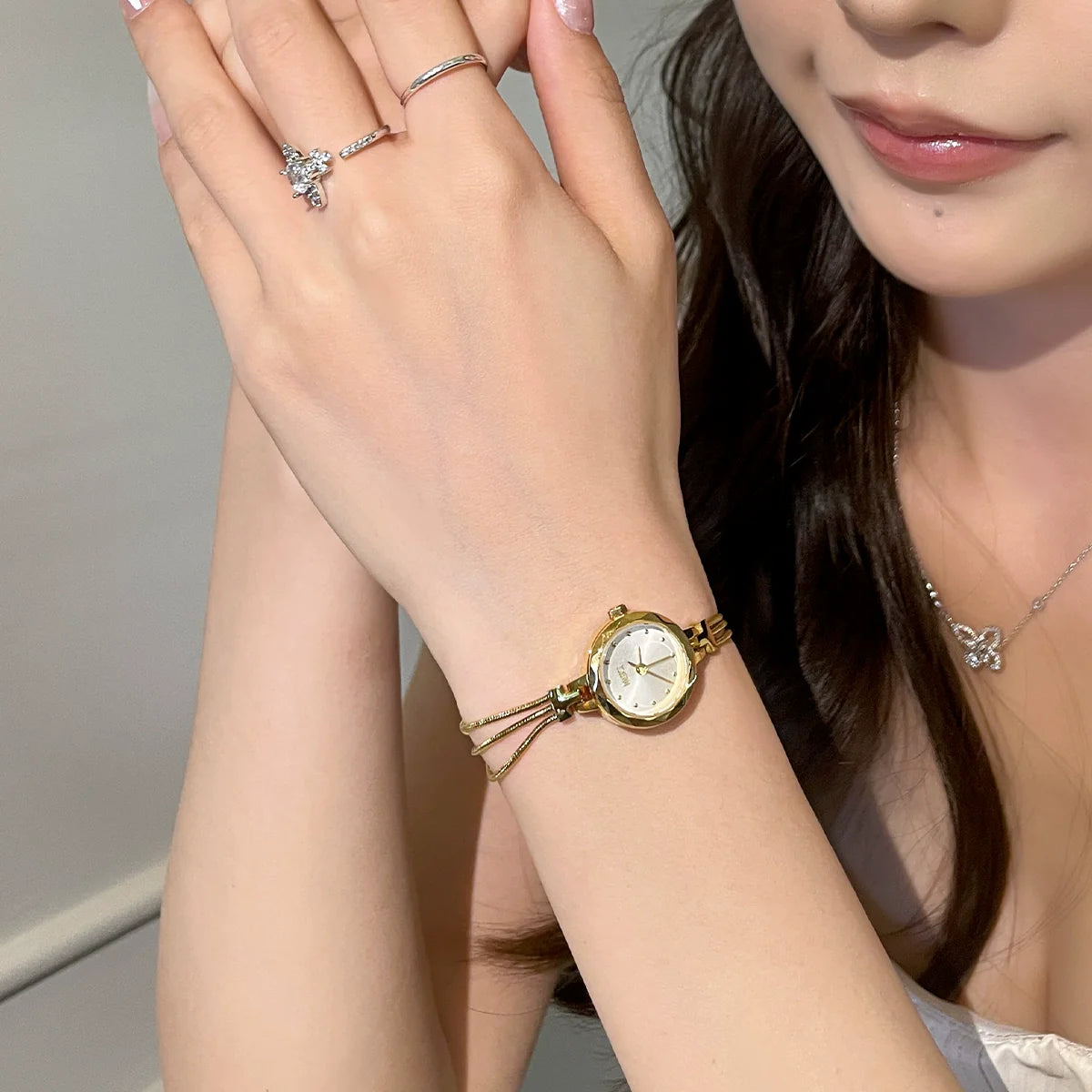 Abby Elegant Petite Watch - Gold with Silver Dial