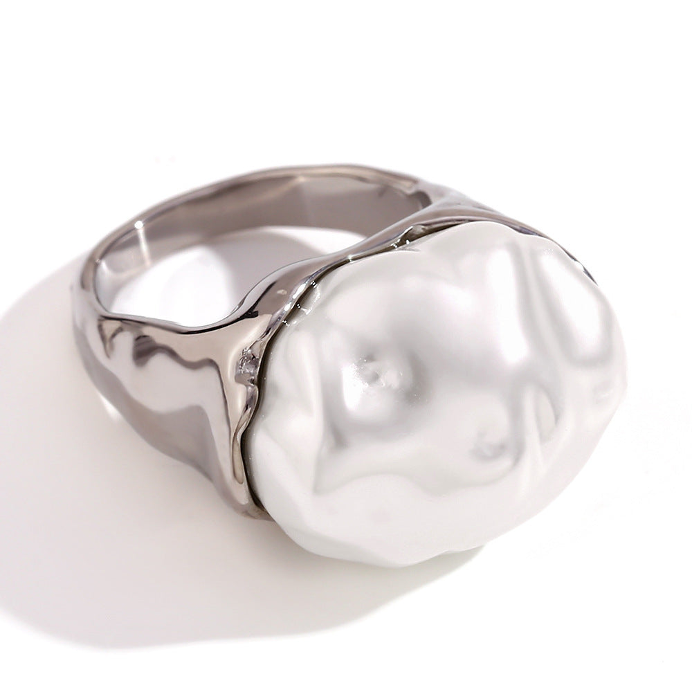 Asa Gold Retro Rings - Acrylic Irregular Retro Ring - Steel Pearl - Size 6 [CPOWW710]