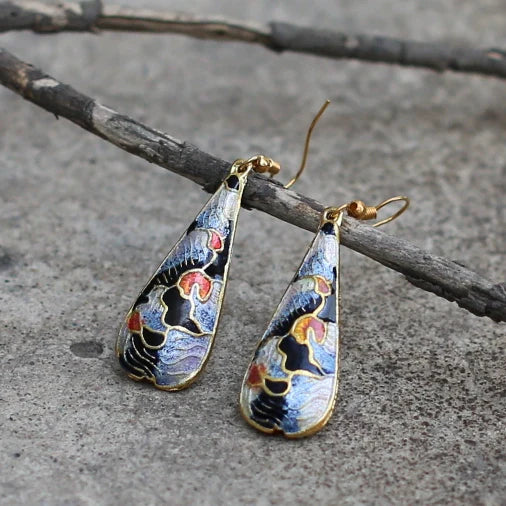 Anvika Enamel Teardrop Earrings - Black