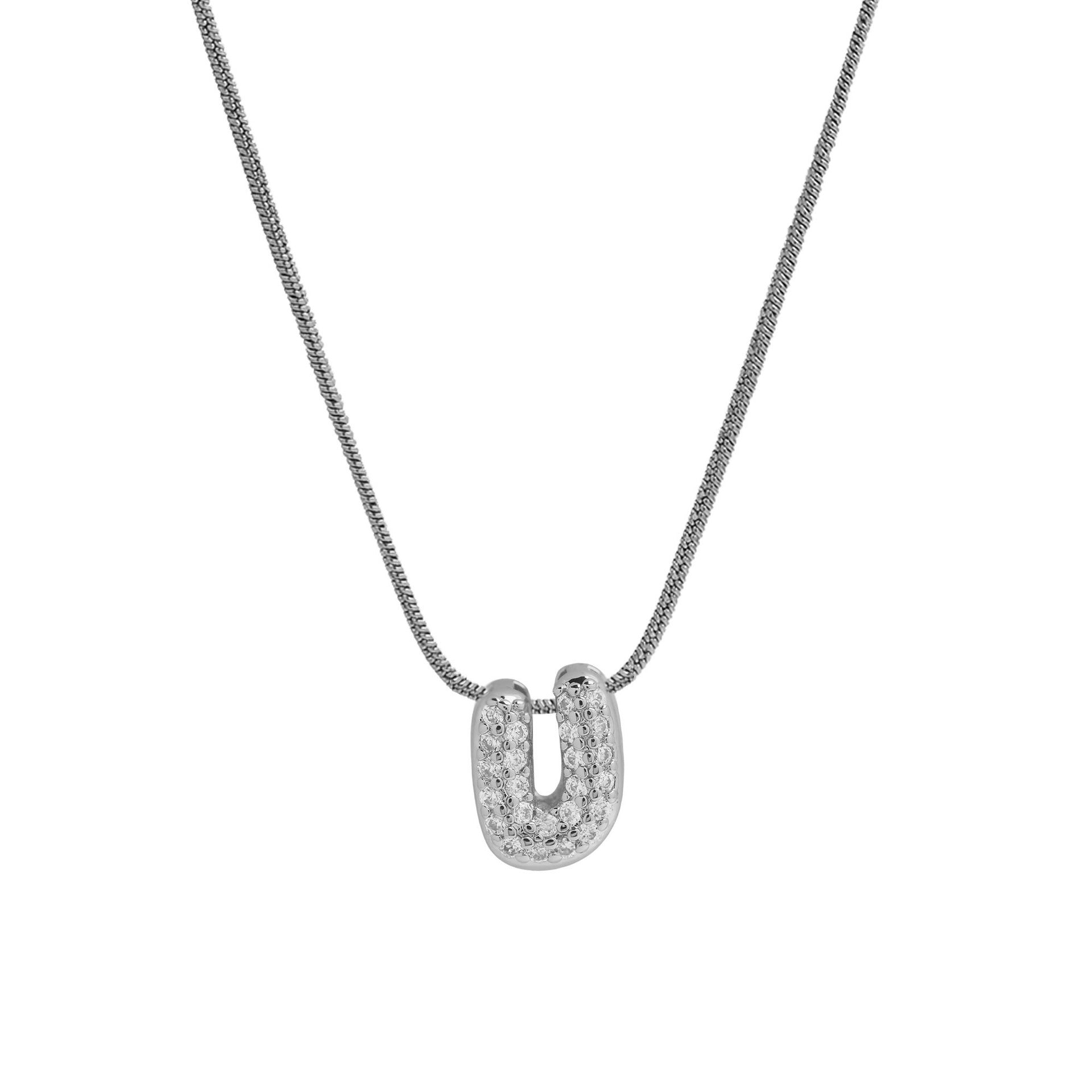 Deborah Initial Snake Necklace - Silver-tone U Initial [N66M9O9F]
