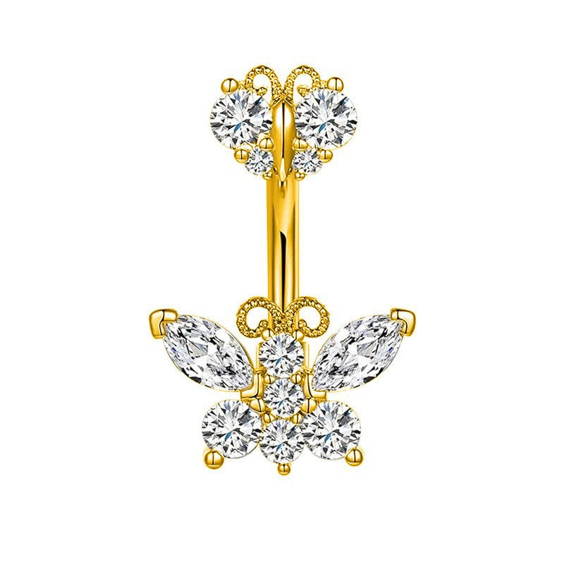 Keely Zircon Bow Navel Ring - 白色（18k金） [TGN0MUPD]