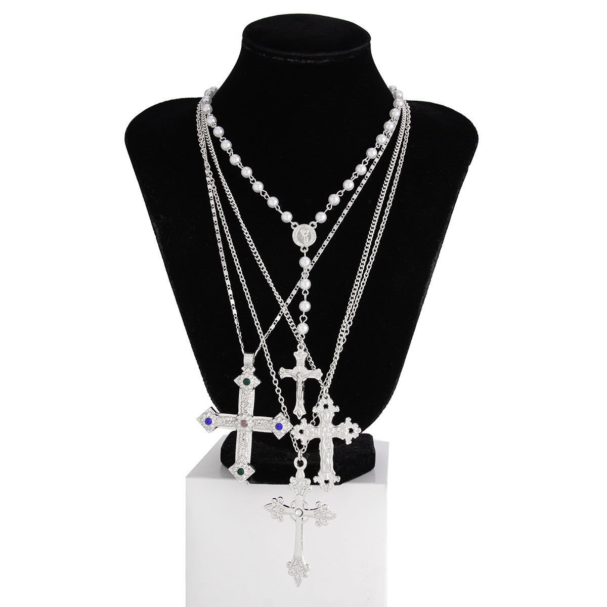 Cherry Men's Layered Cross Necklace - Silver [PW565KBX]