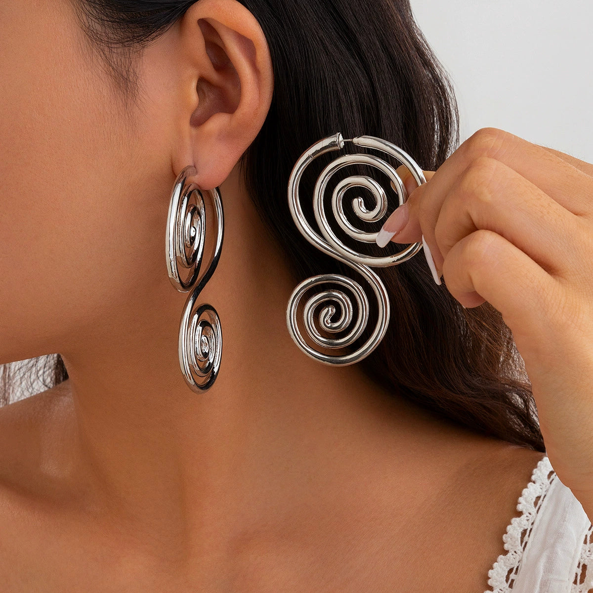 Ann Ocean-Inspired Spiral Earrings - 07 Silver [VPXWD9TA]