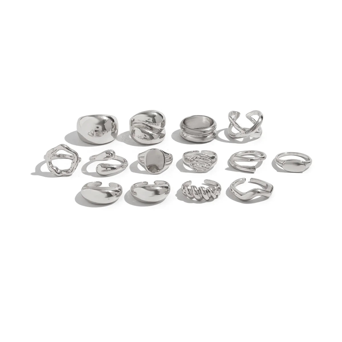 Emmalee Irregular Open Ring Set - Silver (14-piece Set)