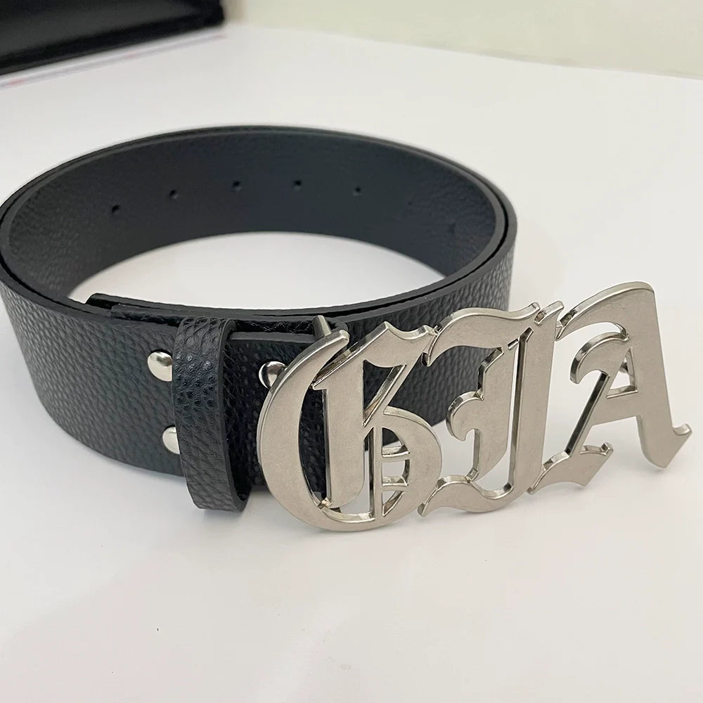 Levi Distressed Letter Belt - Letter Buckle Belt