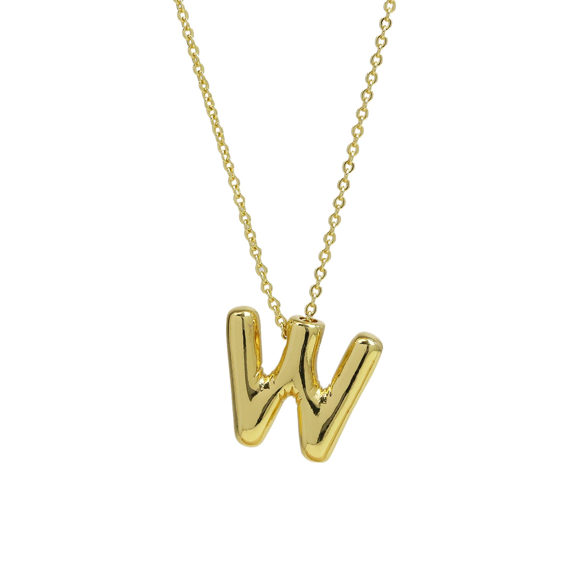 Saffron Puffy Initial Necklace - Letter W [QAHC7VXA]