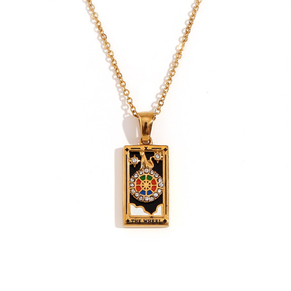 Avalyn Tarot Pendant Necklace - Gold - Wheel of Fortune [IK5OAS0N]