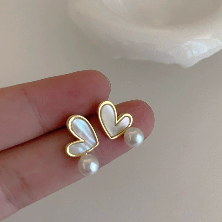 Laykin Pearl Heart Earrings - White Heart Pearl Stud Earrings