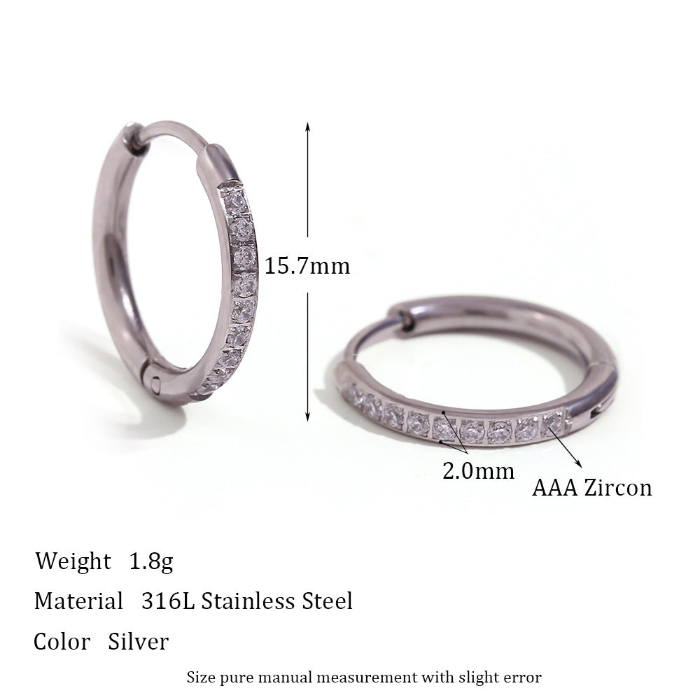 Laiyla Zircon Hoop Earrings - Rounded Edge Zircon Hoop - Steel - 16mm [DLRHZMZI]