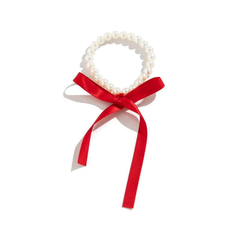 Krisha Pearl Ribbon Set - Bracelet Red