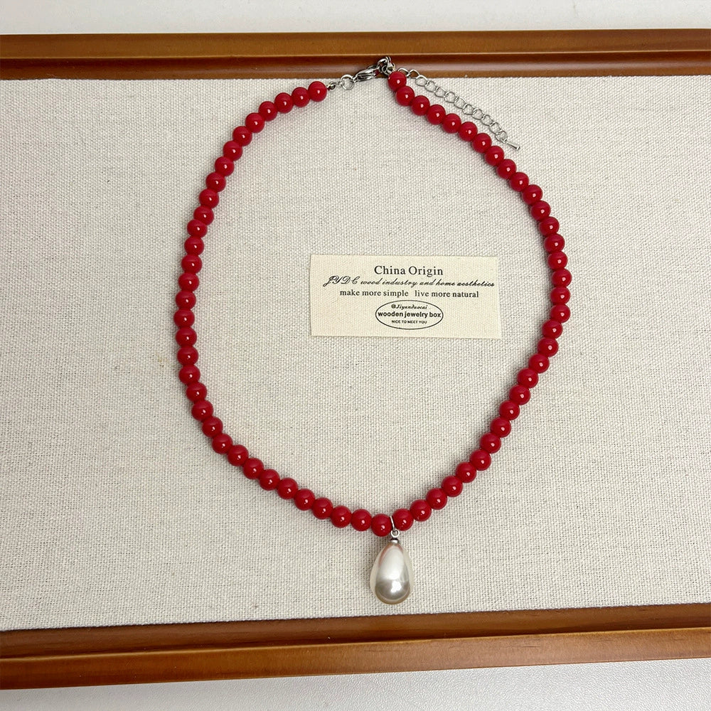 Adilynn Beaded Pearl Necklace - Red Beaded Necklace [PN63N550]