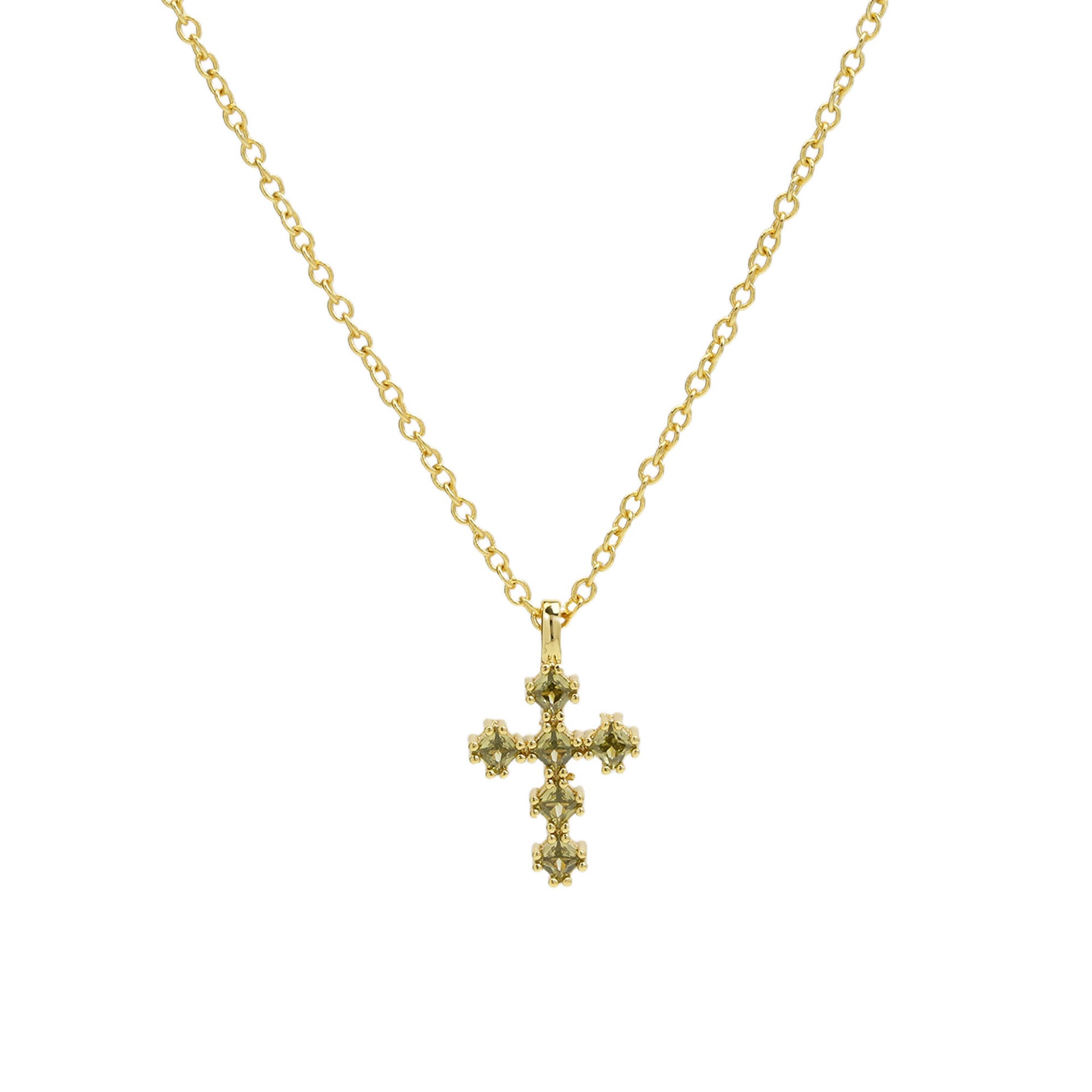 Parisa Zircon Birthstone Cross Necklace - August [89ZF3QUL]