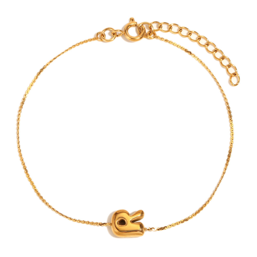 Ilah Bubble Letter Chain Bracelet - Bubble Letter R - Gold [L8L7L2UM]