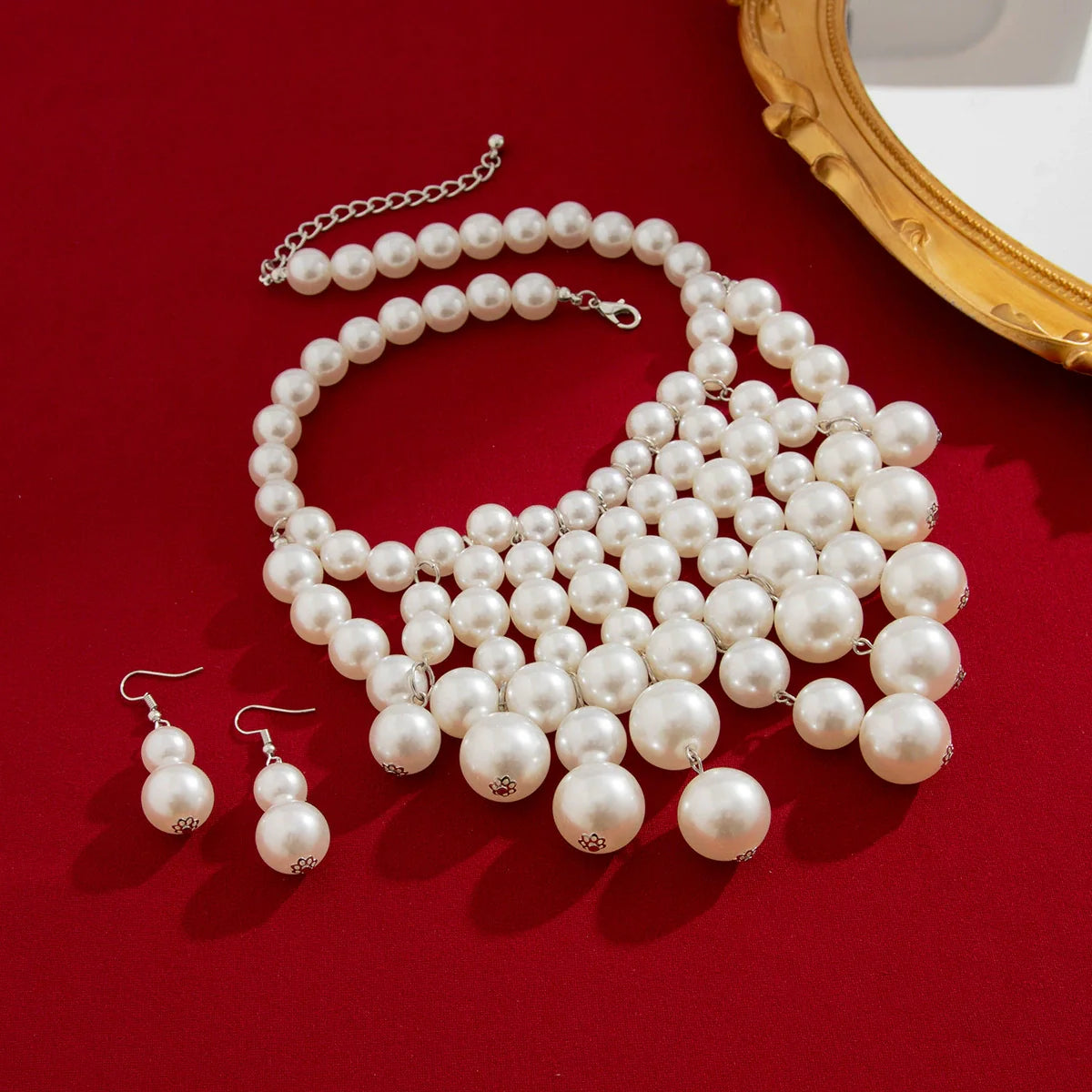 Jream Faux Pearl Tassel Jewelry Set - White