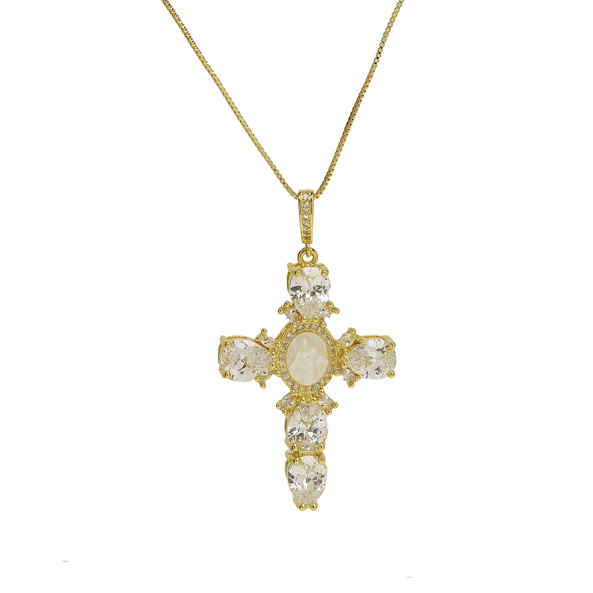 Unique Zircon Cross Pendant Necklace - Shell Cross Pendant [CEE21CGL]