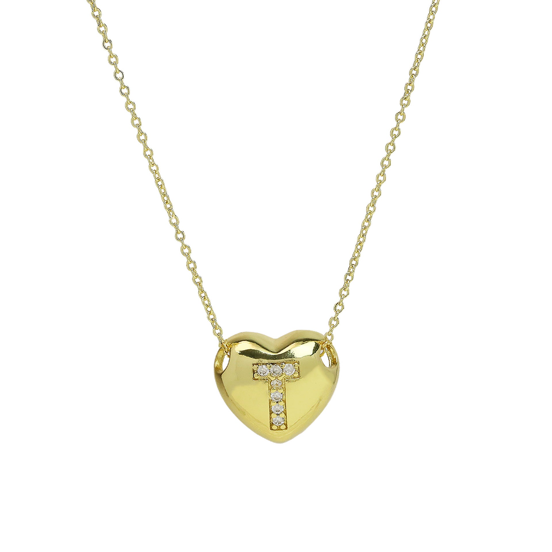 Una Heart Initial Necklace - Letter T [I09EZOLF]