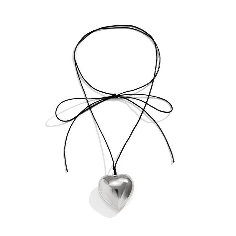 Jariyah Velvet Heart Choker - Leather Cord Silver