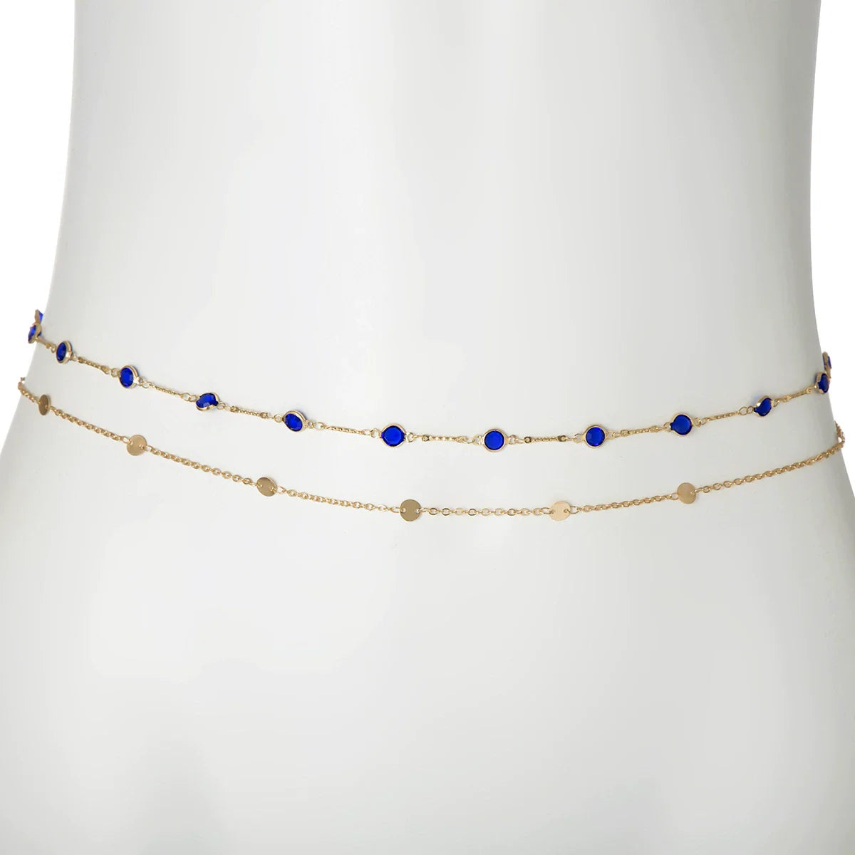 Jade Layered Zircon Body Chain - Gold + Sapphire Blue