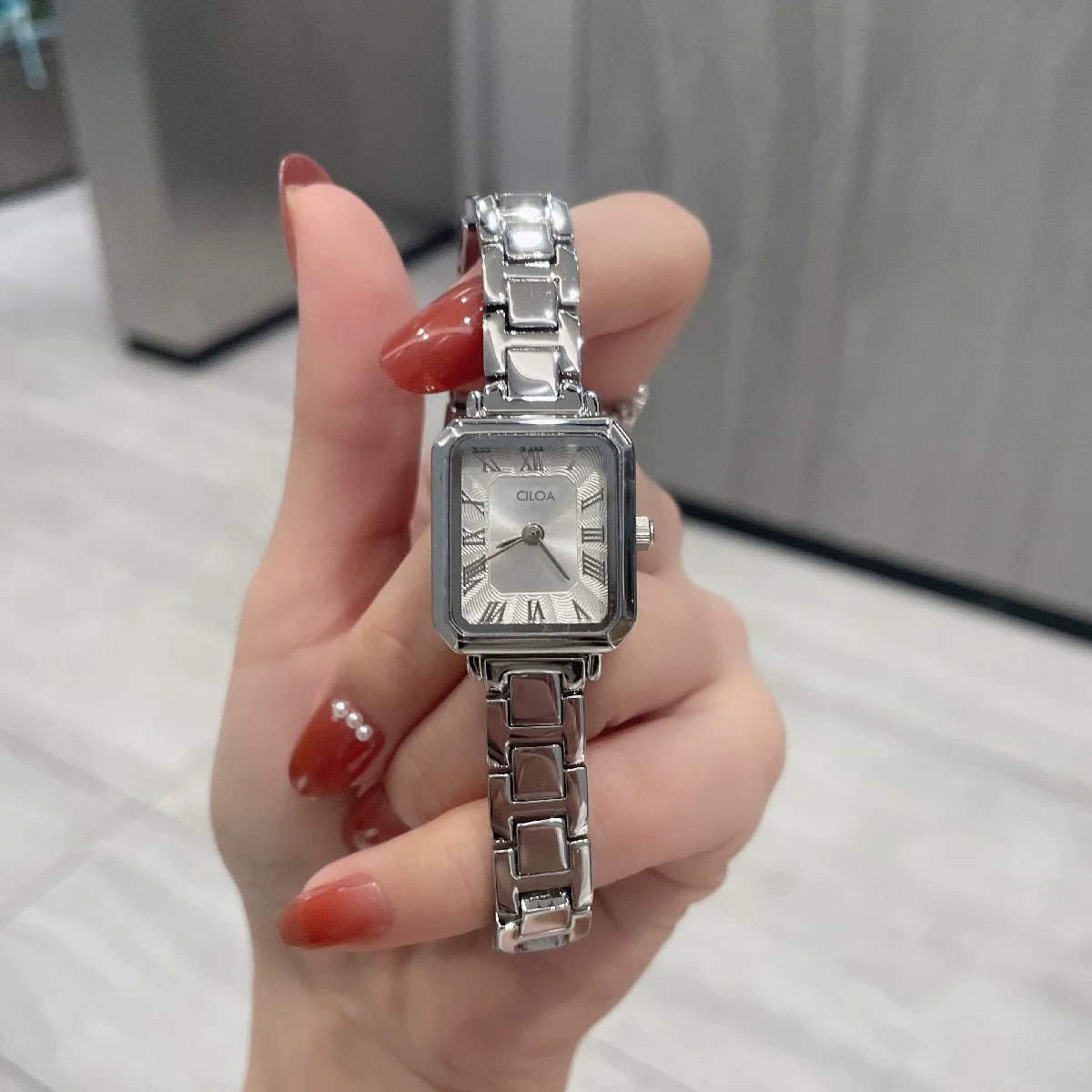 Malena Ceramic Square Watch - Silver