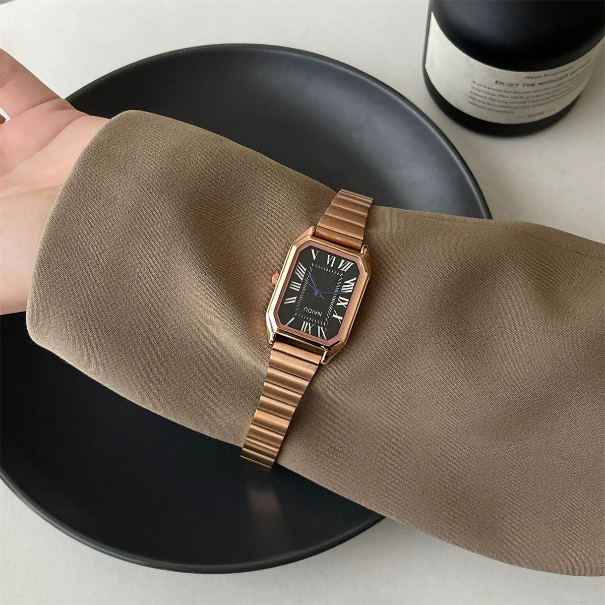 Aashvi Roman Square Watch - Rose Gold Band Black Face [0RGVL96C]