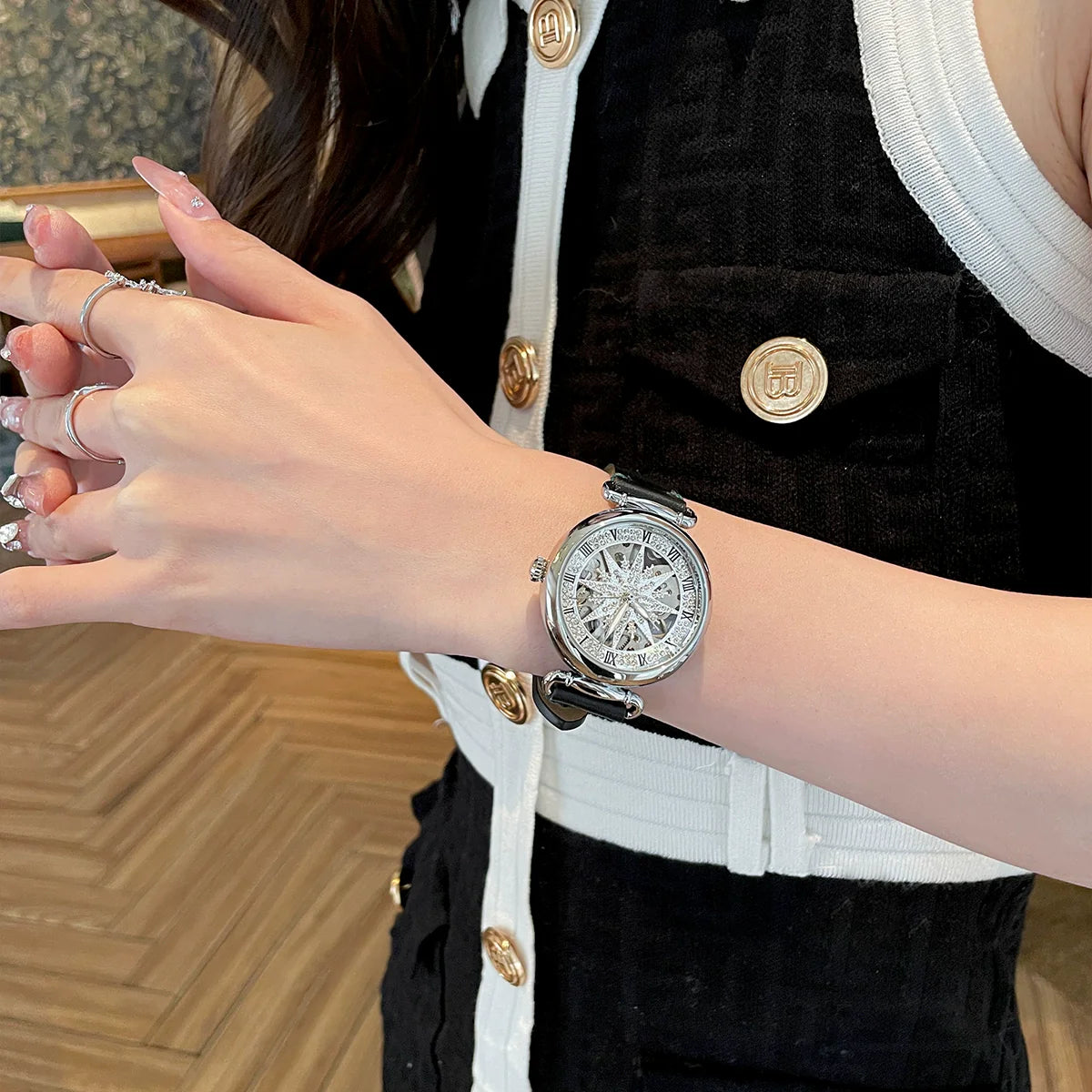 Betty Luxe Mechanical Watch - Black Silver