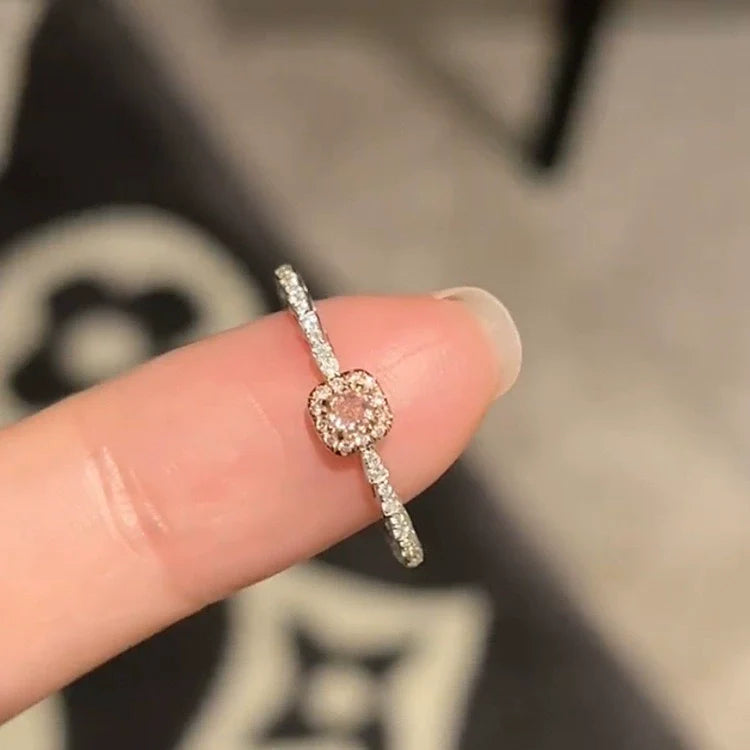 Chanel Sparkle Zirconia Rings - Square Pink Diamond Ring
