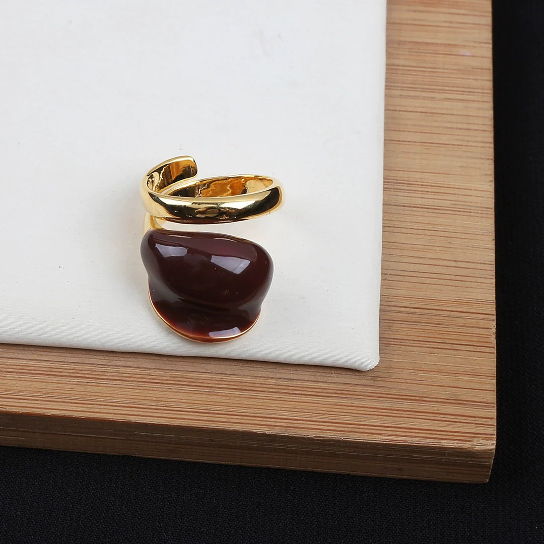 Holley Retro Color-Block Ring - Wine Red + Gold