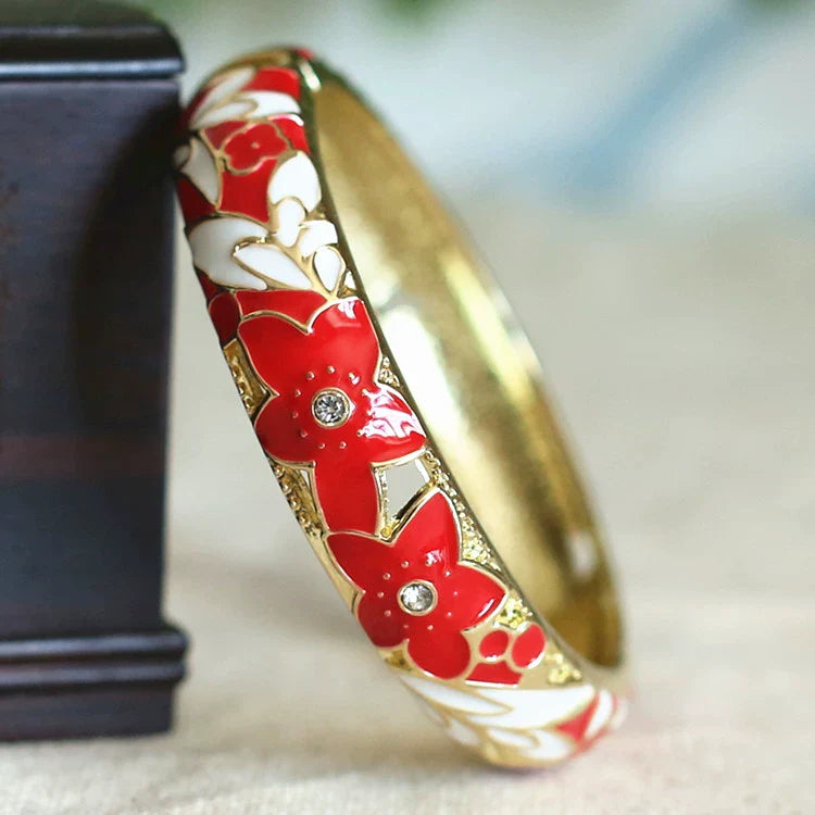 Alicen CloisonnŽ Floral Bangle - Red